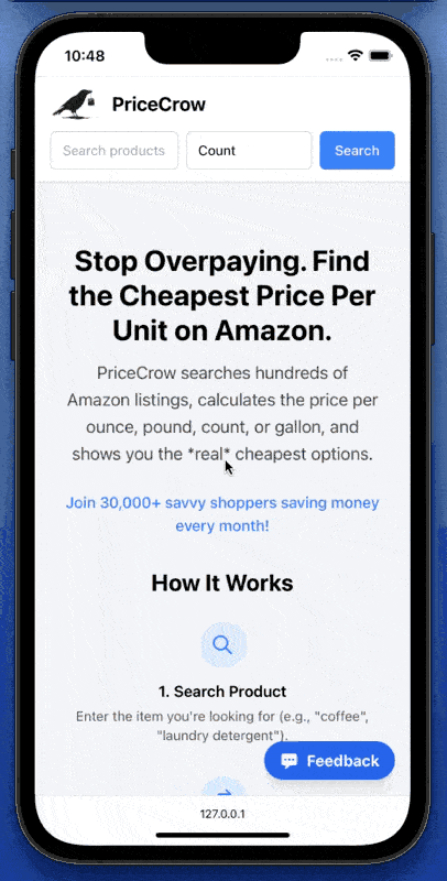 PriceCrow search demonstration